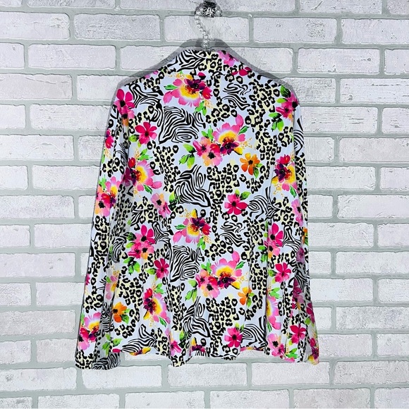 IBKUL Flower Zebra Leopard Print Long Sleeve Quarter Zip Top Size XXL - Picture 8 of 9